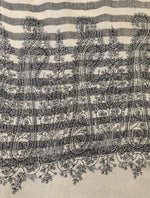 Ivory Black Striped With Big Border Embroidery Cashmere Pashmina Shawl