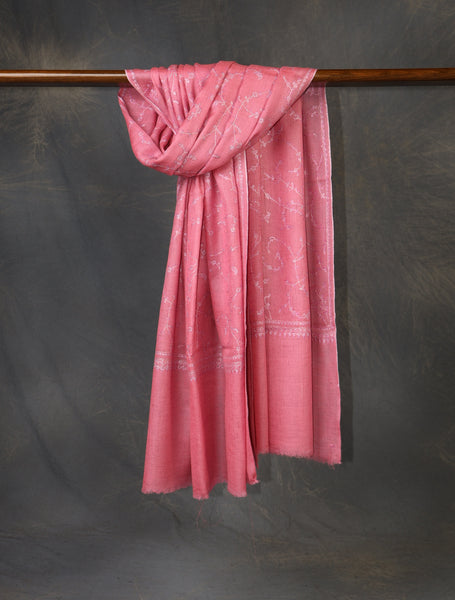 Pink Base With Jali Embroidery Pashmina Cashmere Scarf