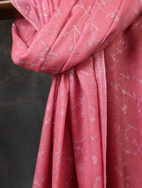 Pink Base With Jali Embroidery Pashmina Cashmere Scarf