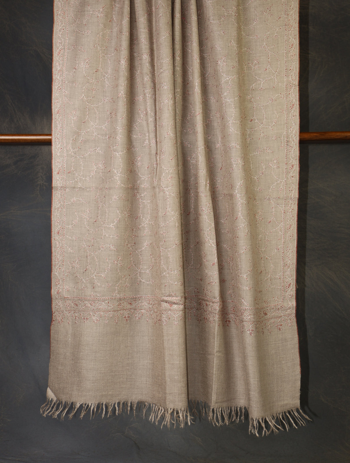 Warm Beige Base Jali Embroidery Cashmere Pashmina Shawl