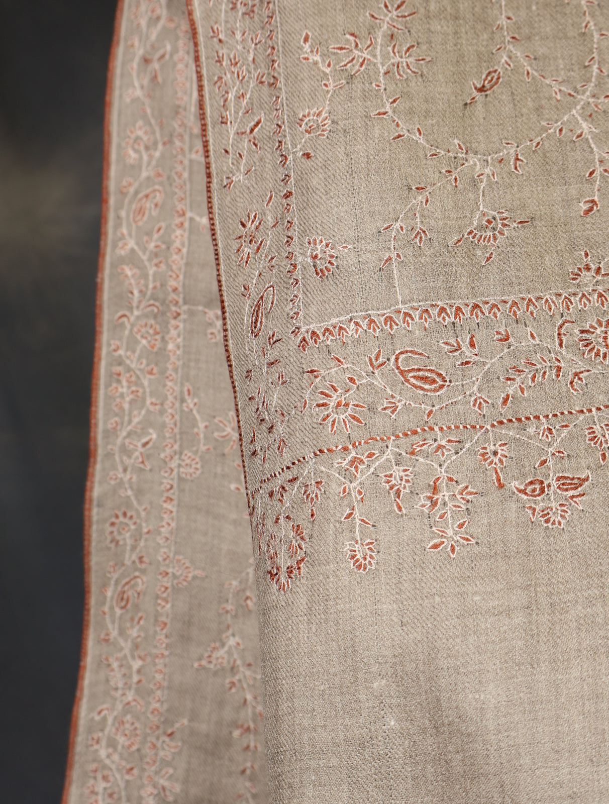 Warm Beige Base Jali Embroidery Cashmere Pashmina Shawl