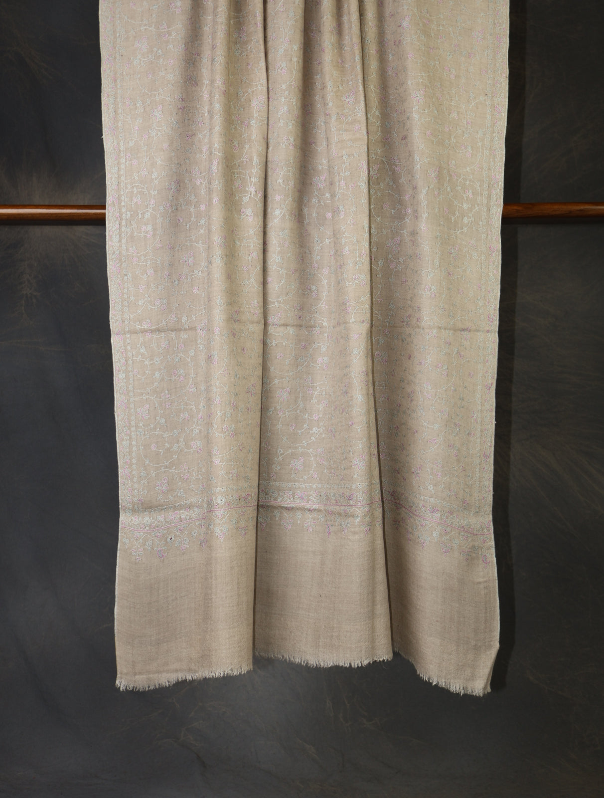 Soft Beige Base Jali Embroidery Cashmere Pashmina Shawl