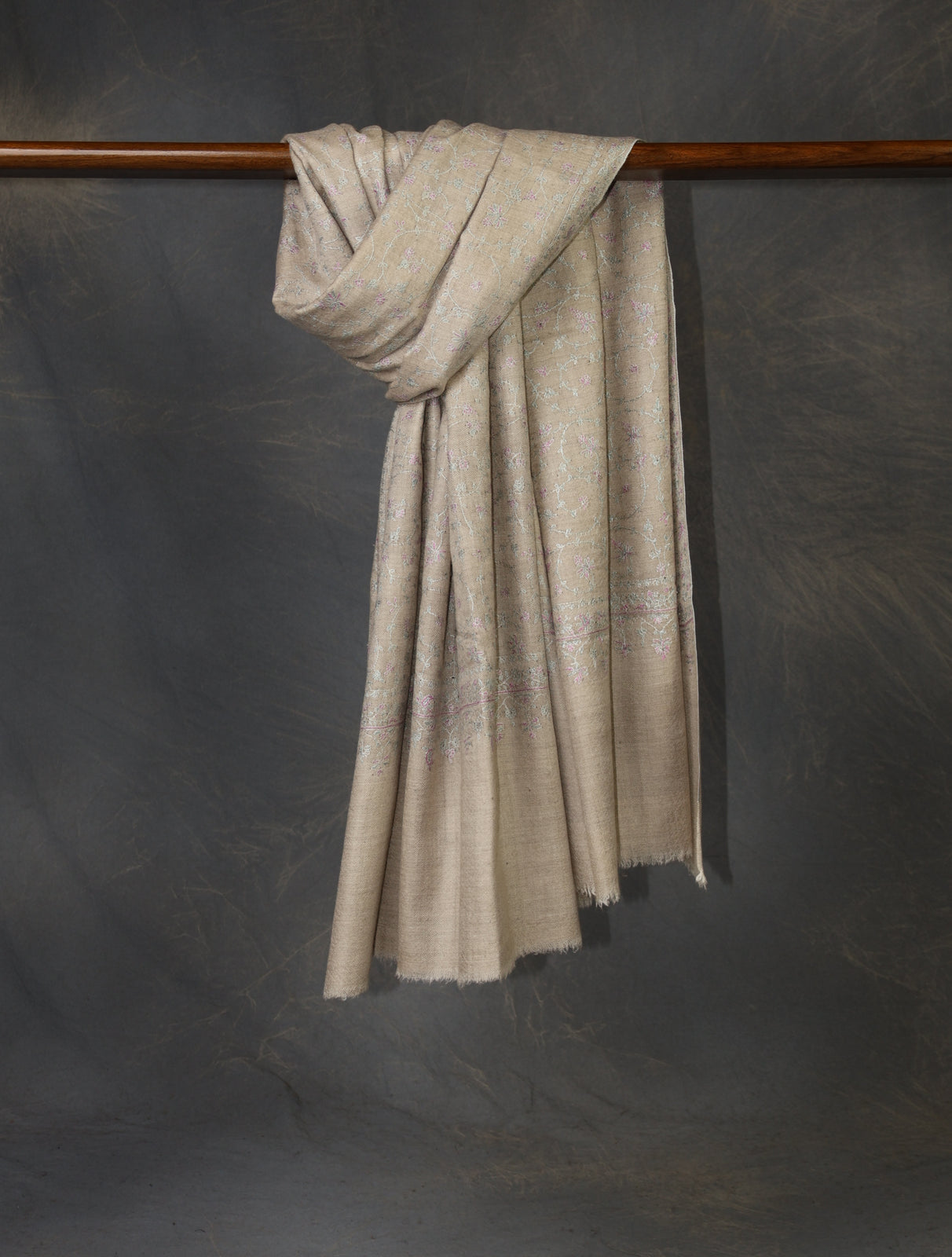 Soft Beige Base Jali Embroidery Cashmere Pashmina Shawl