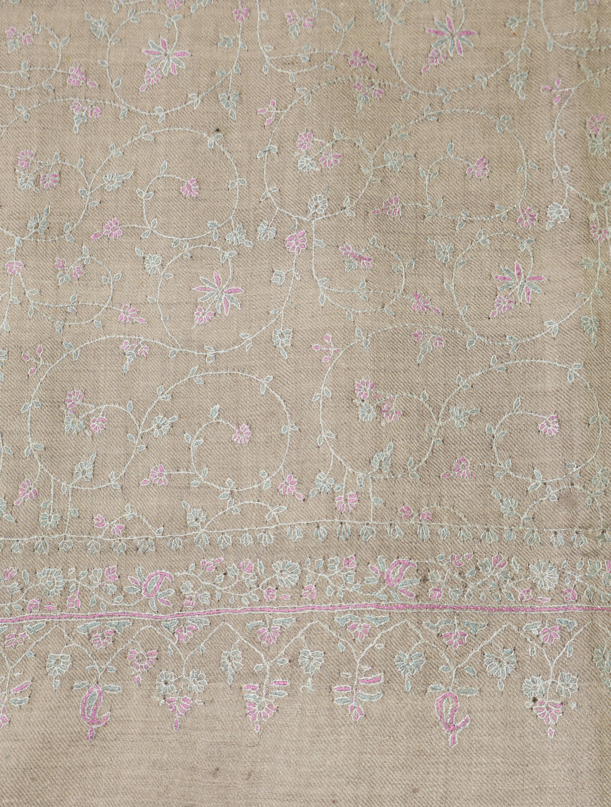 Soft Beige Base Jali Embroidery Cashmere Pashmina Shawl