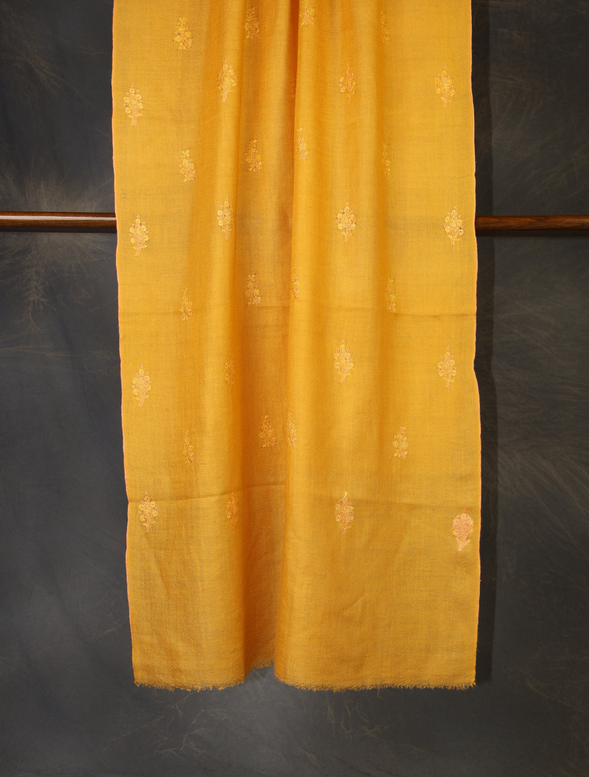 Mustard Base Buteh Embroidery Pashmina Cashmere Scarf