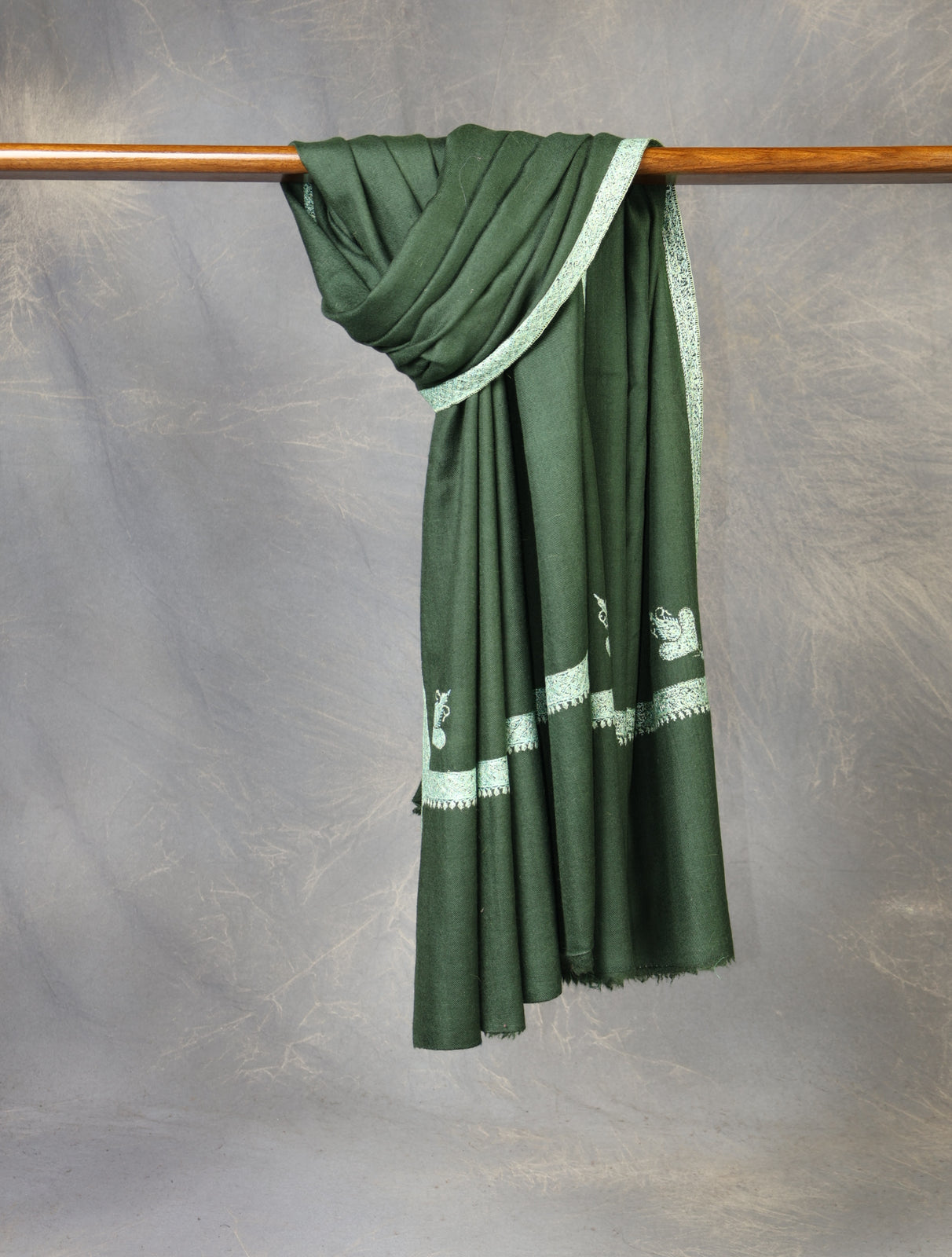 Green Base Border Embroidery Cashmere Pashmina Shawl