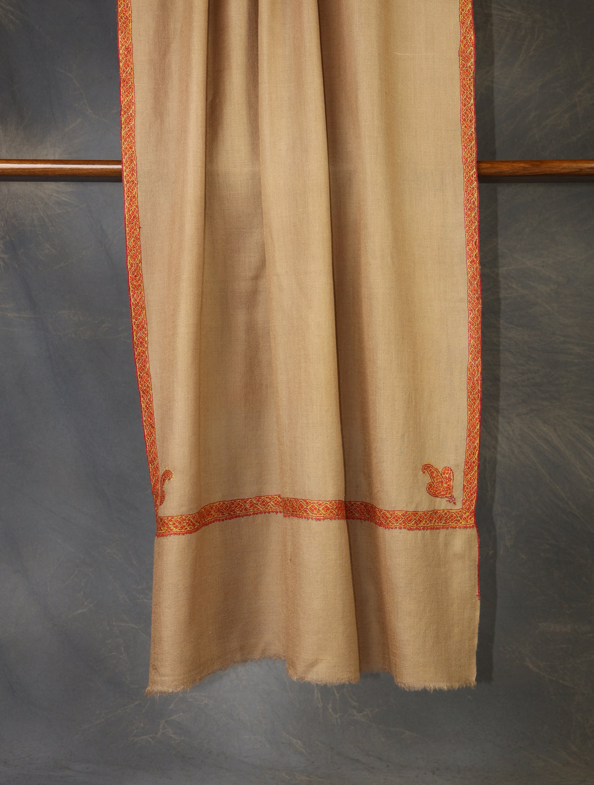 Beige colour with Small Border Embroidery Cashmere Pashmina Scarf