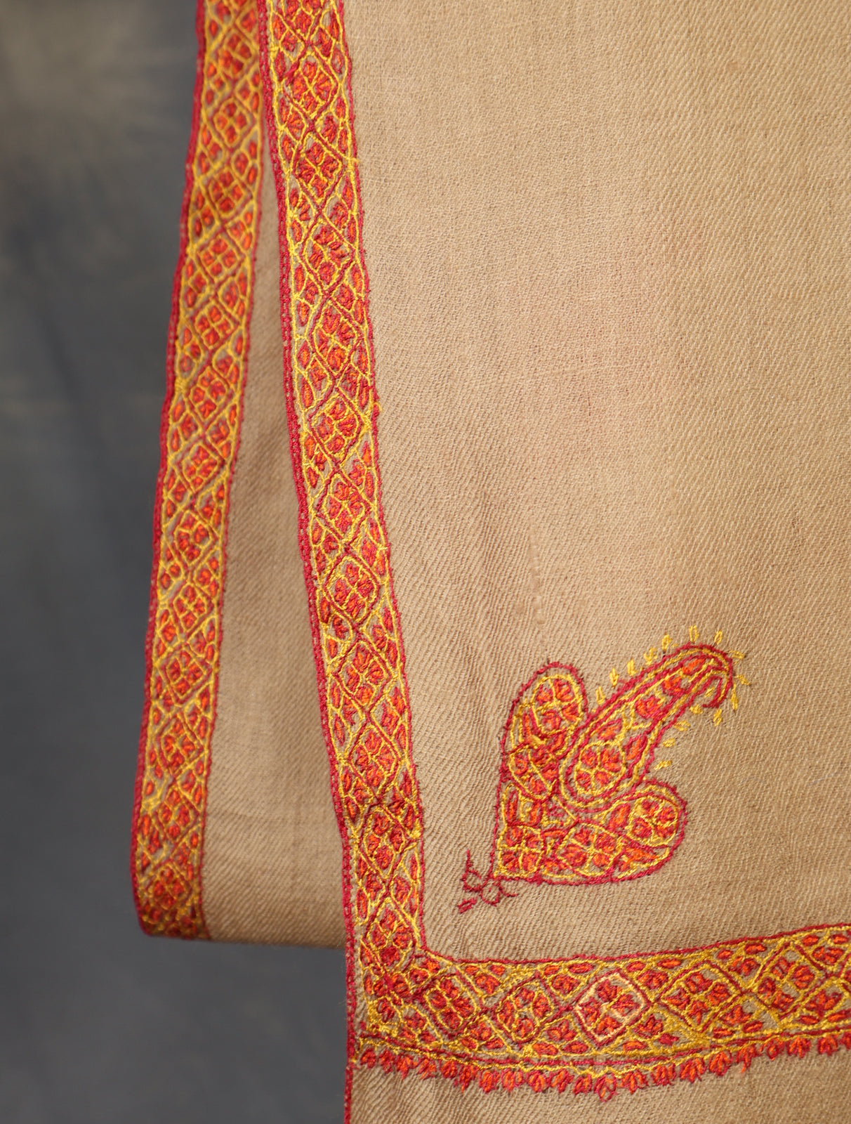Beige colour with Small Border Embroidery Cashmere Pashmina Scarf