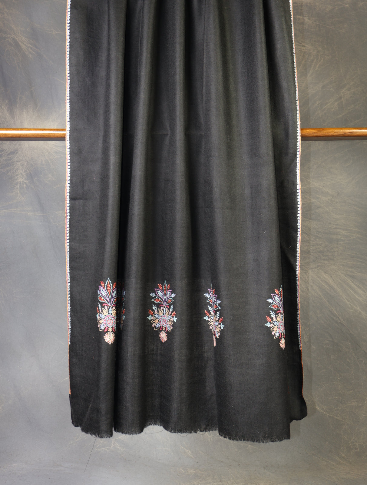 Black Buteh Embroidery Cashmere Pashmina Scarf