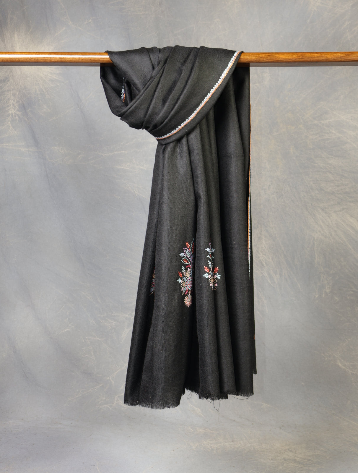 Black Buteh Embroidery Cashmere Pashmina Scarf