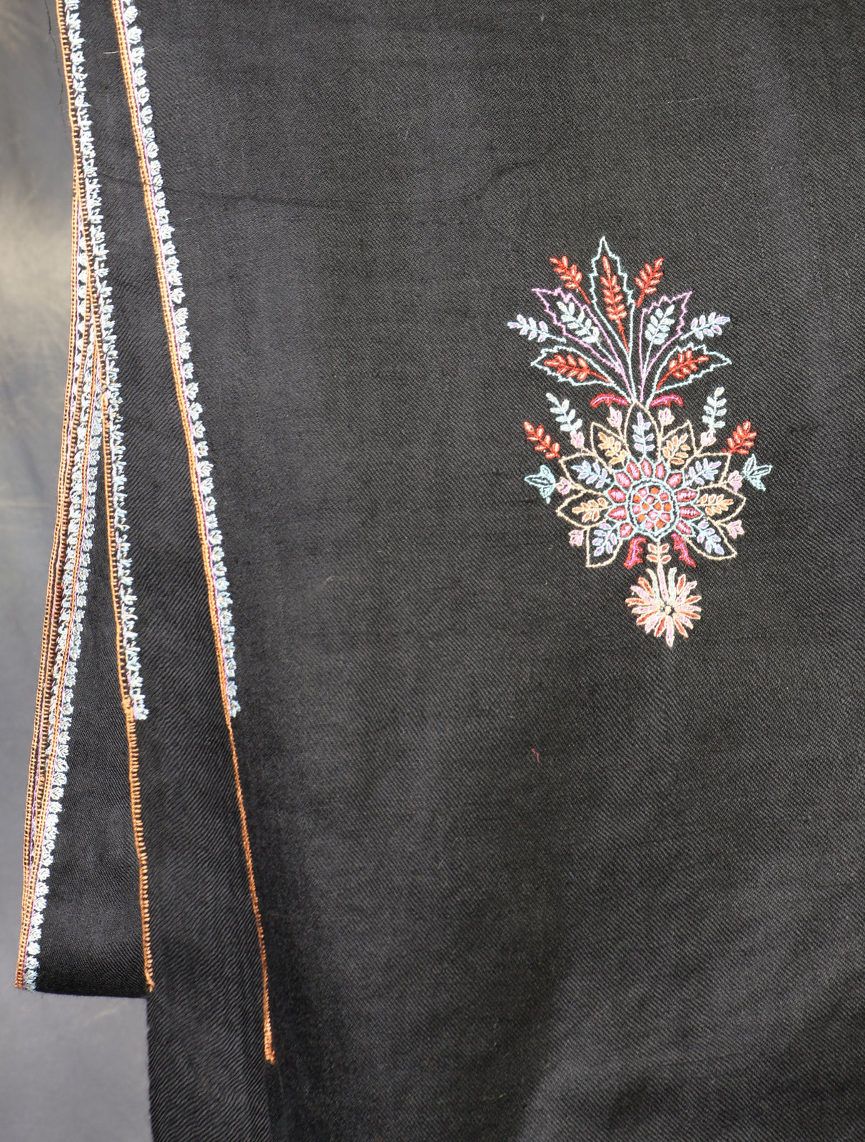 Black Buteh Embroidery Cashmere Pashmina Scarf