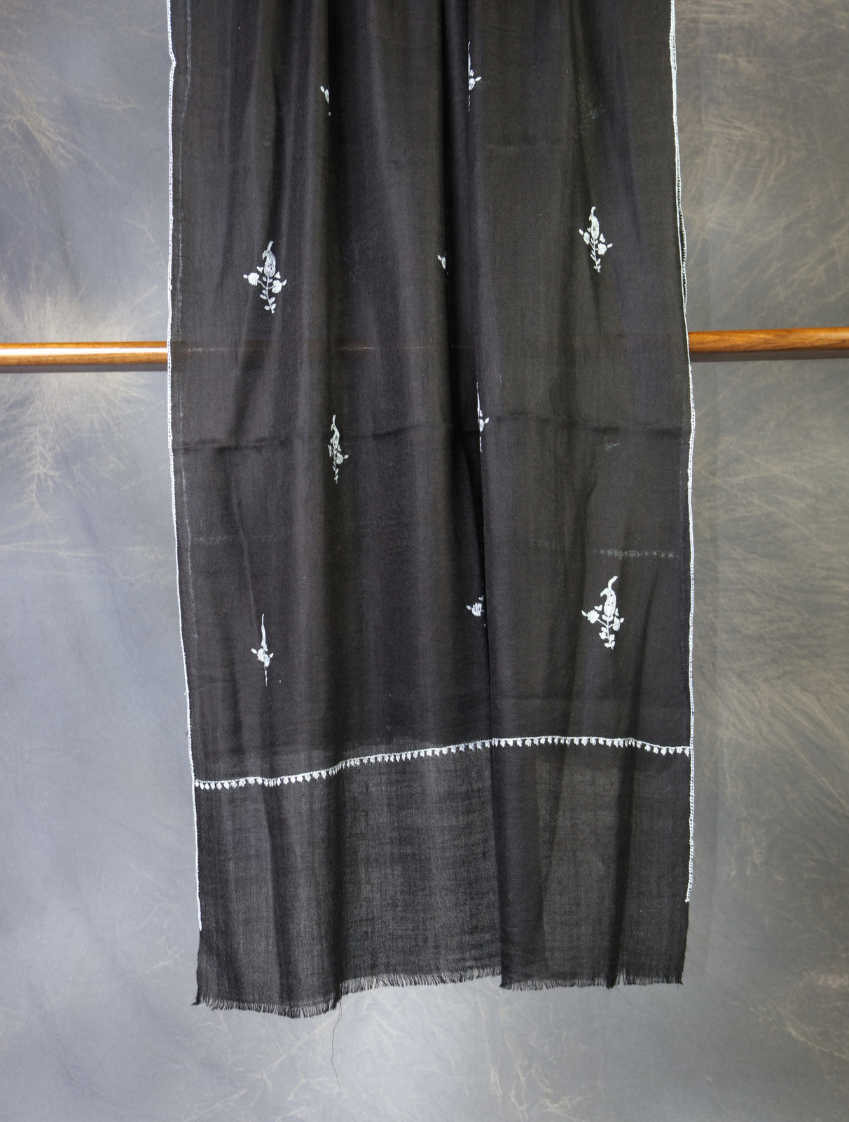 Black Buteh Motif Embroidery Cashmere Pashmina Scarf