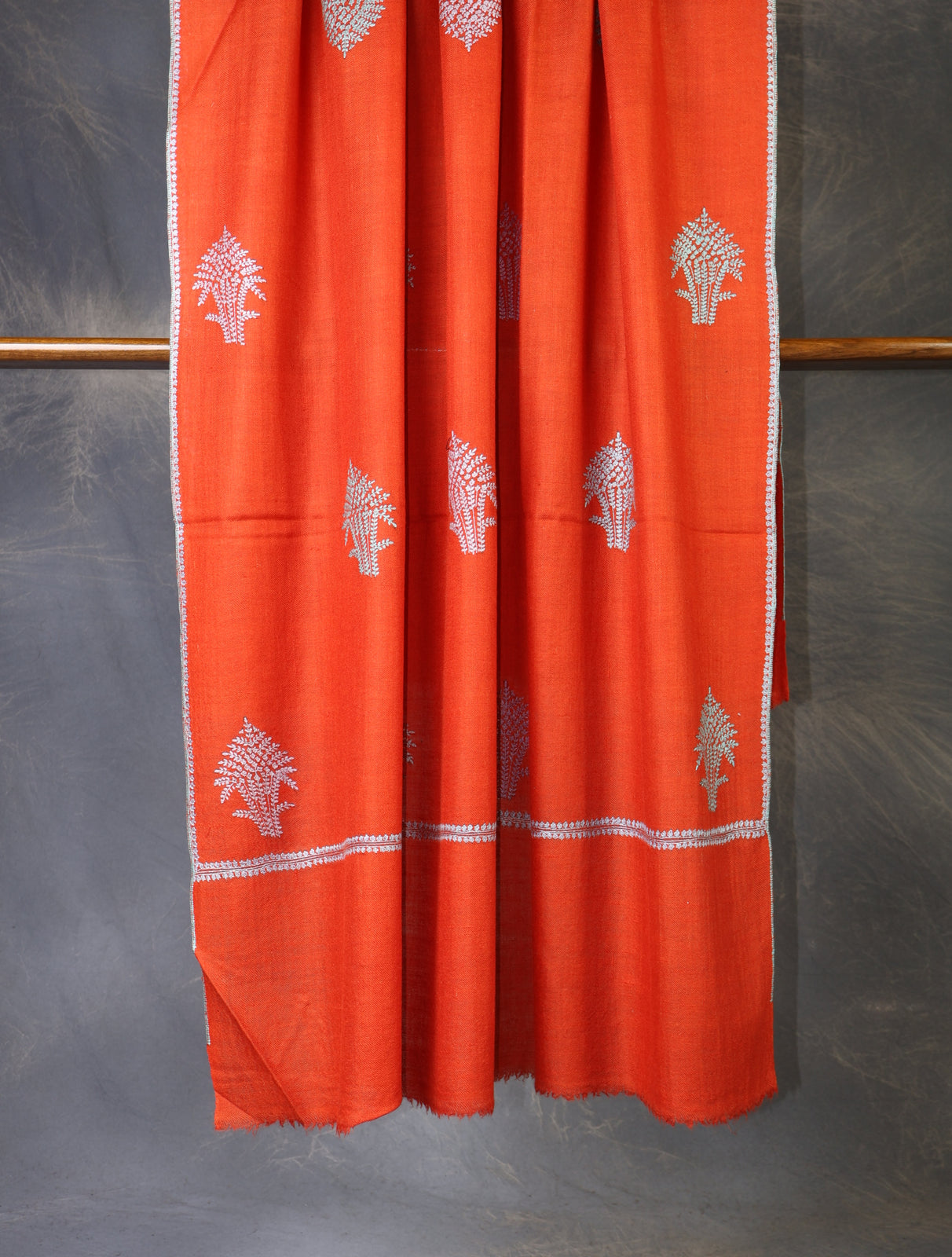 Orange Boteh Motif Embroidery Cashmere Pashmina Shawl