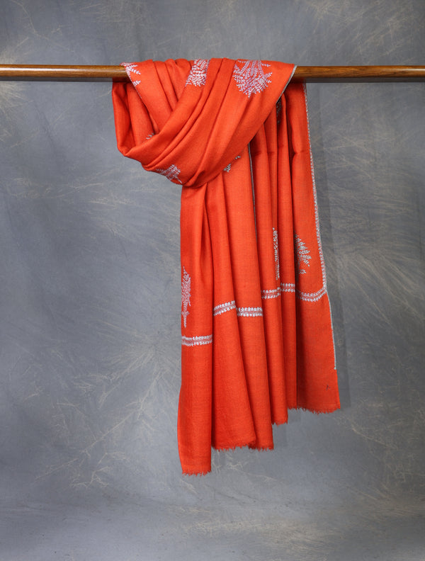 Orange Boteh Motif Embroidery Cashmere Pashmina Shawl