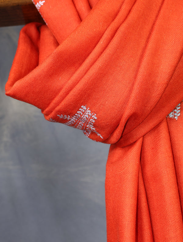 Orange Boteh Motif Embroidery Cashmere Pashmina Shawl – detail view