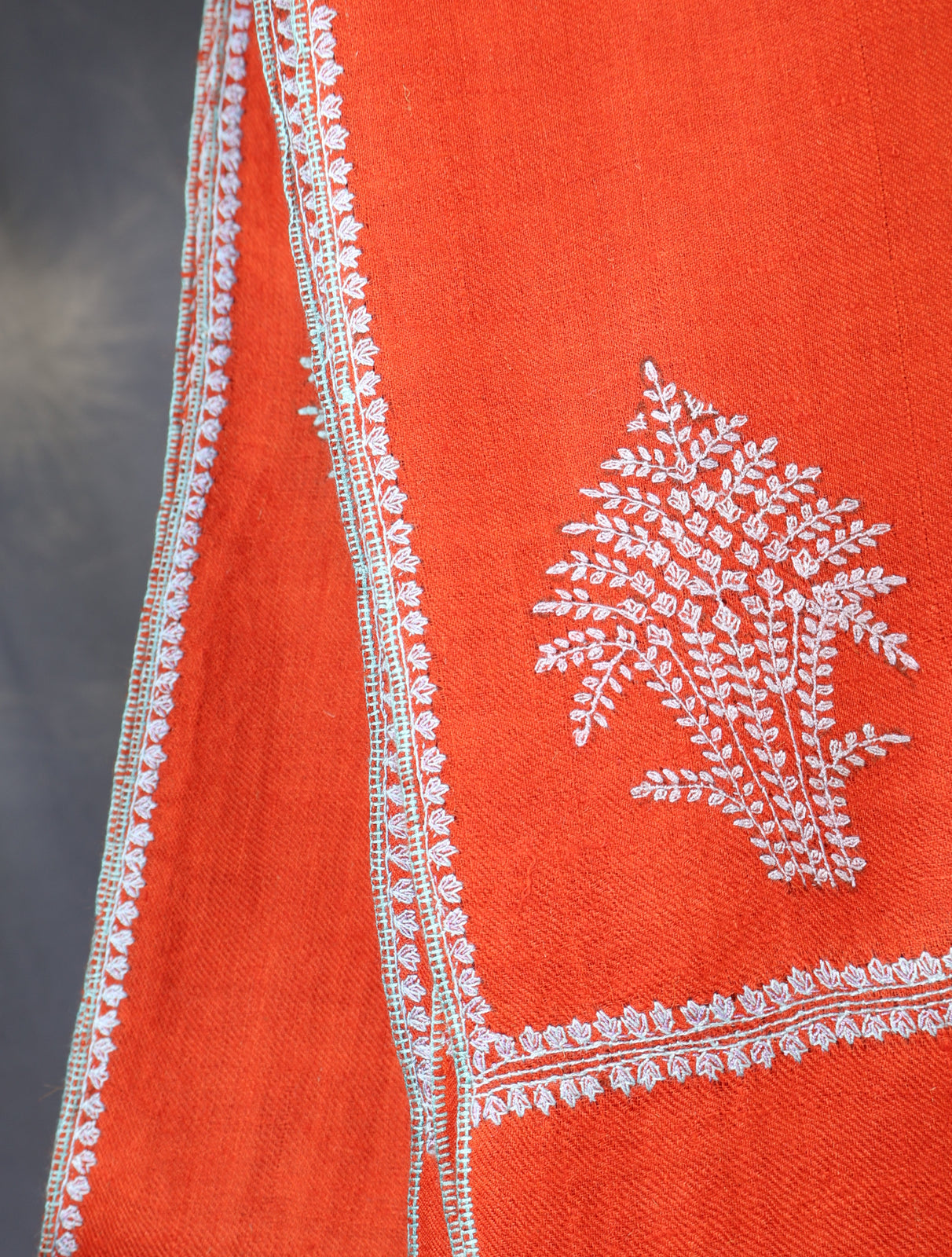 Orange Boteh Motif Embroidery Cashmere Pashmina Shawl