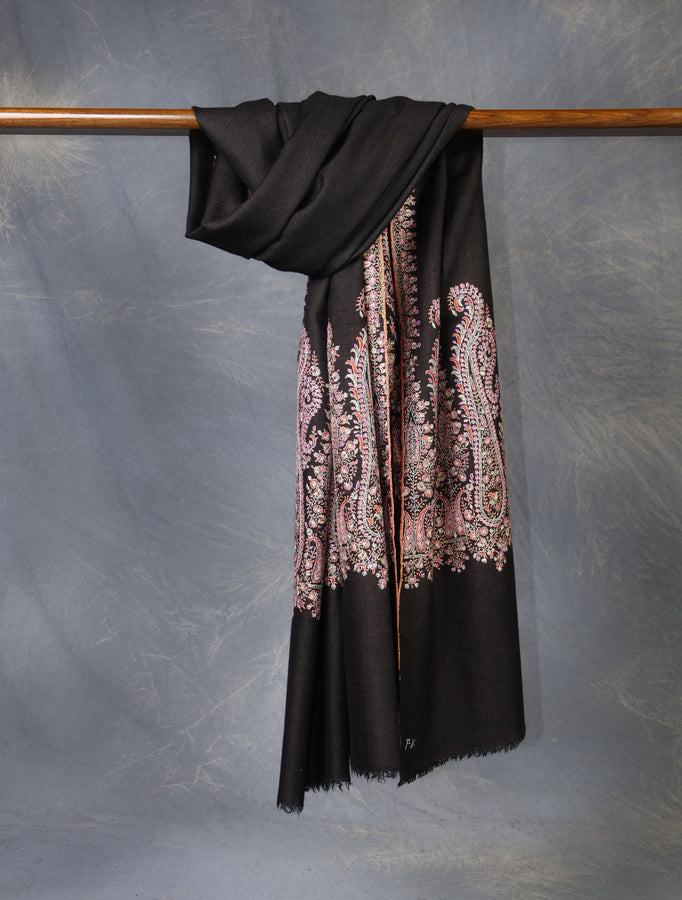 Black Base Big Border Embroidery Cashmere Pashmina Shawl