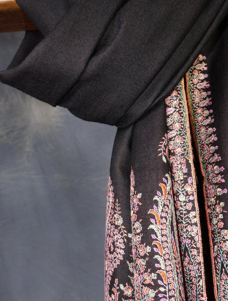 Black Base Big Border Embroidery Cashmere Pashmina Shawl