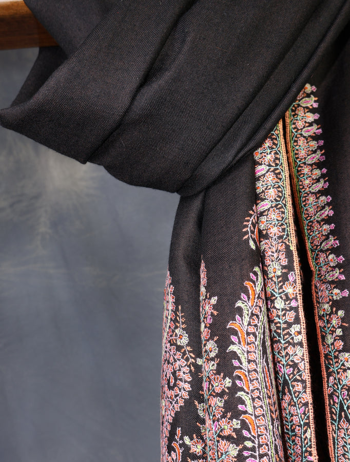 Black Base Big Border Embroidery Cashmere Pashmina Shawl