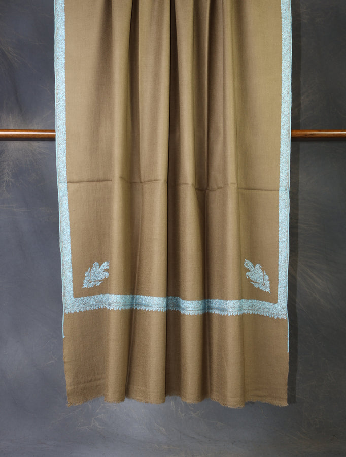 Natural Base Blue Big Border Embroidery Cashmere Pashmina Shawl