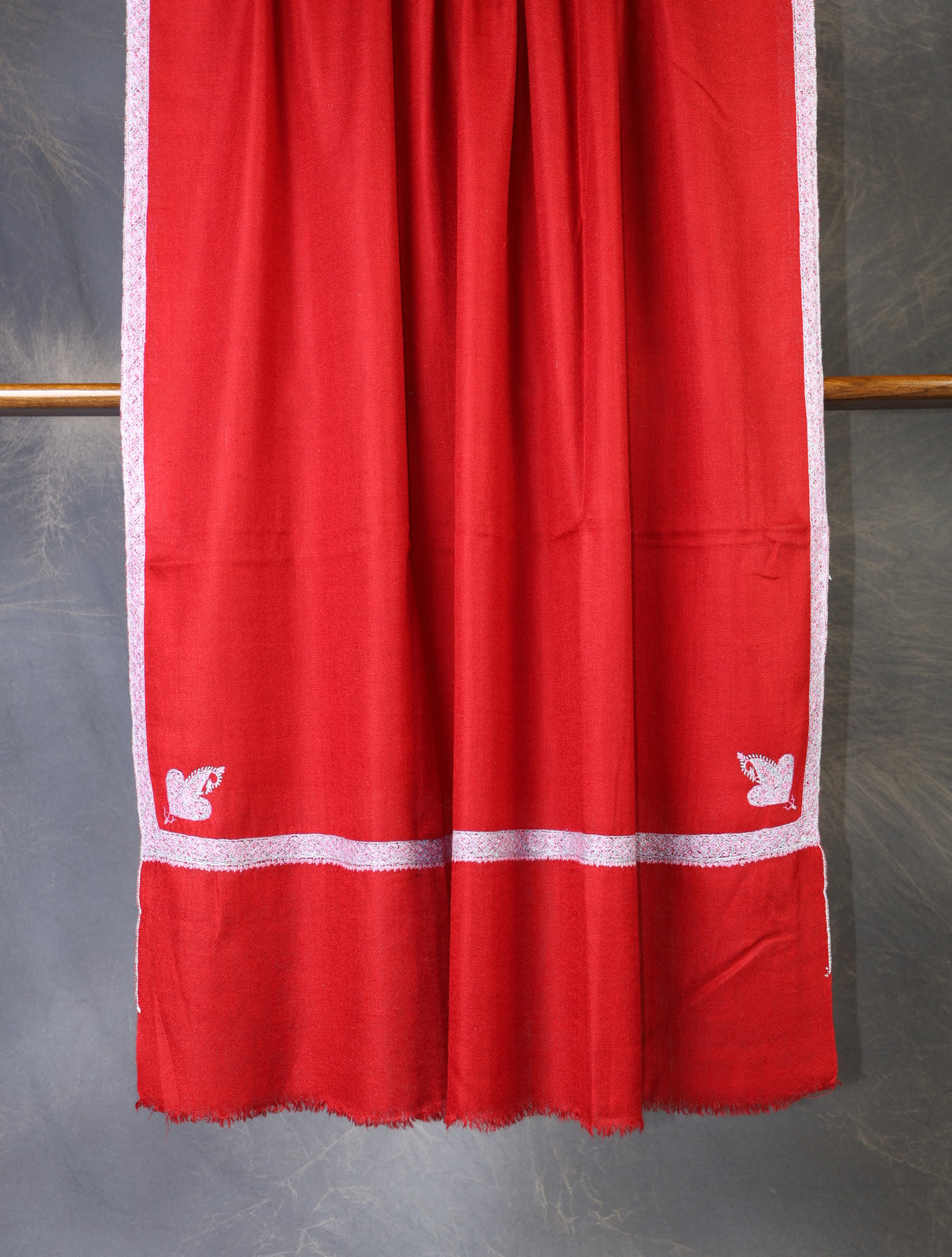 Red Base Border Embroidery Cashmere Pashmina Shawl