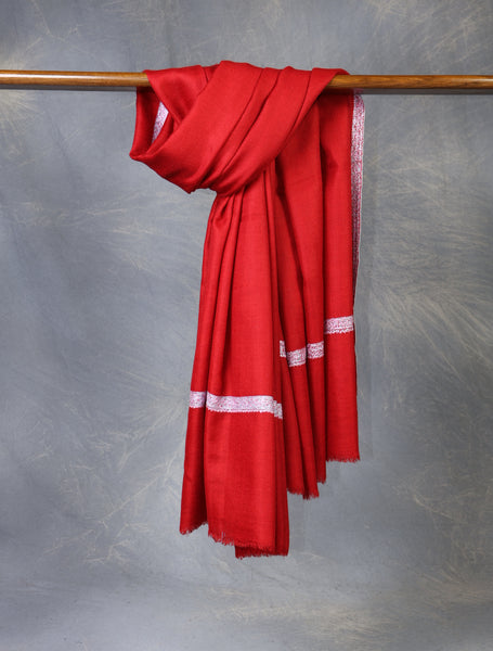 Red Base Border Embroidery Cashmere Pashmina Shawl