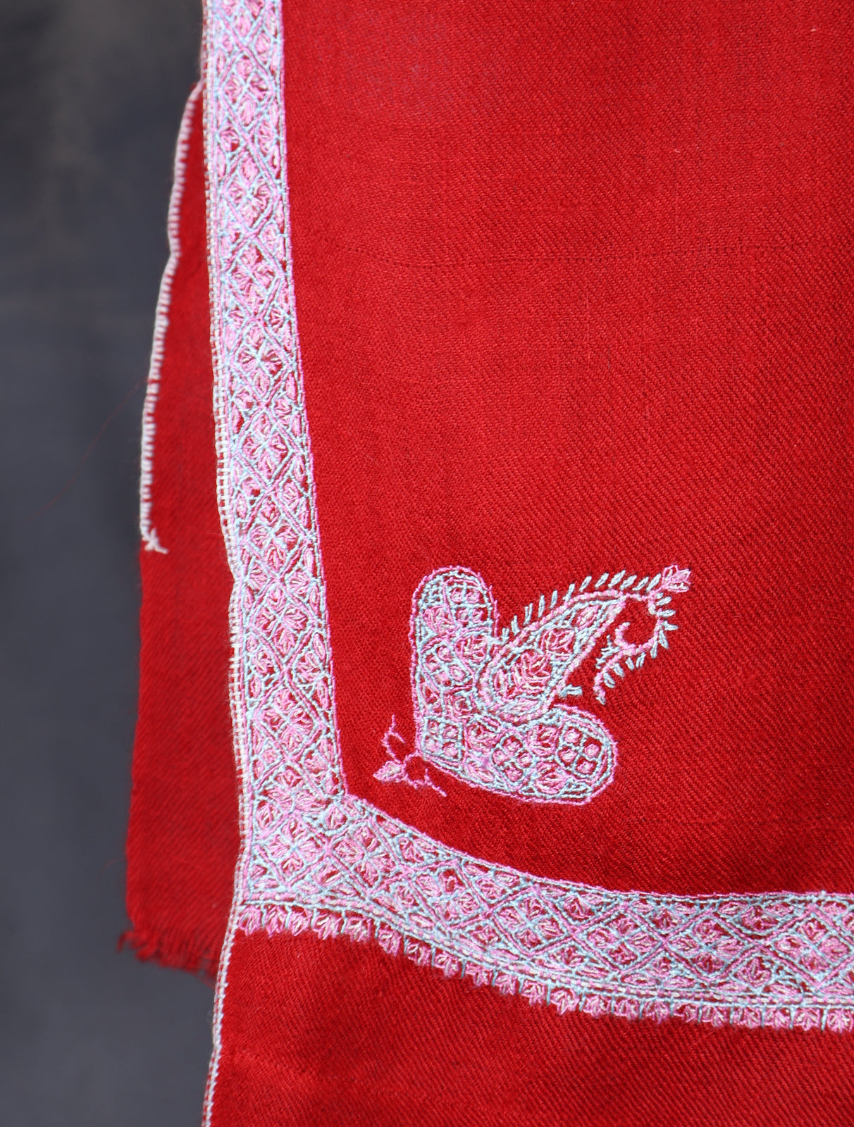 Red Base Border Embroidery Cashmere Pashmina Shawl