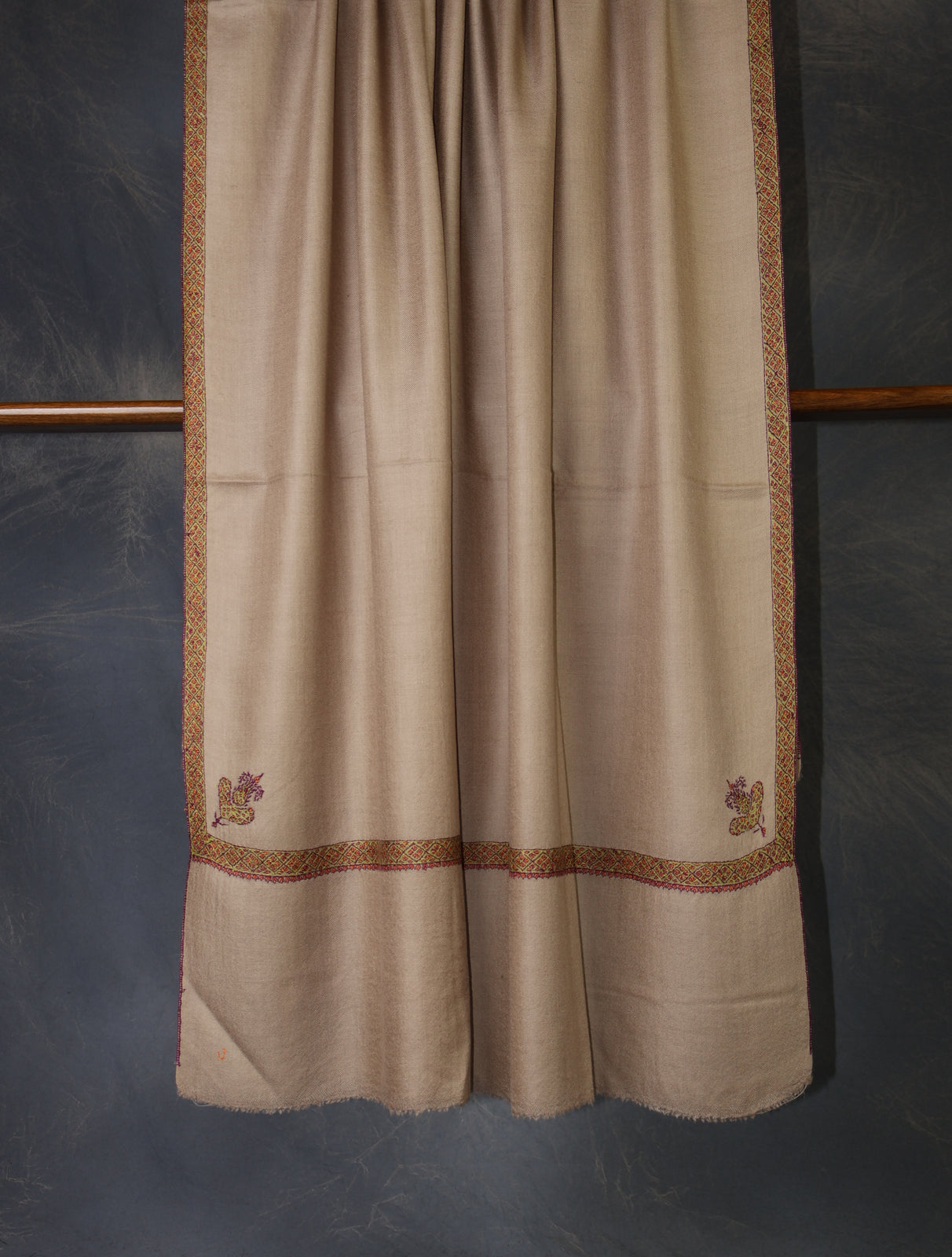 Beige Base Border Embroidery Cashmere Pashmina Shawl