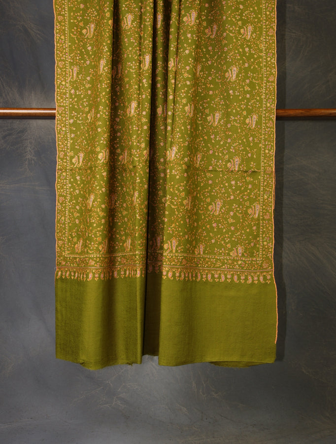 Green jali Embroidery Cashmere Pashmina Shawl