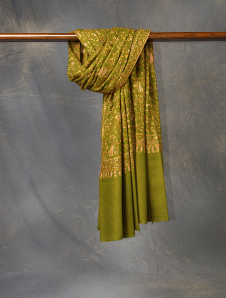 Green jali Embroidery Cashmere Pashmina Shawl