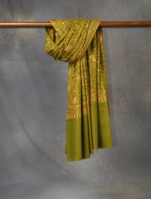 Green jali Embroidery Cashmere Pashmina Shawl