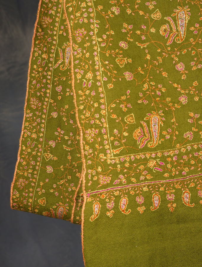 Green jali Embroidery Cashmere Pashmina Shawl