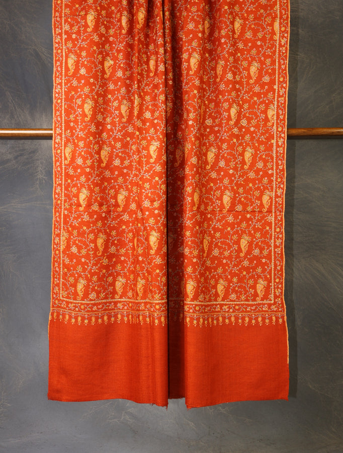 Orange jali Embroidery Cashmere Pashmina Shawl