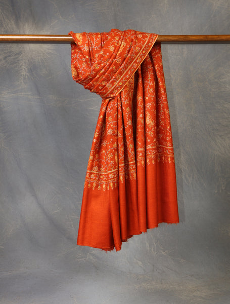 Orange jali Embroidery Cashmere Pashmina Shawl