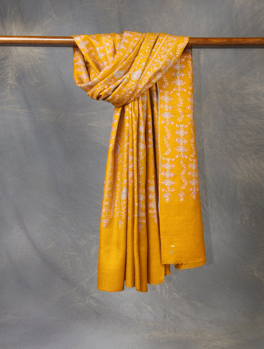 Mustard jali Embroidery Cashmere Pashmina Shawl