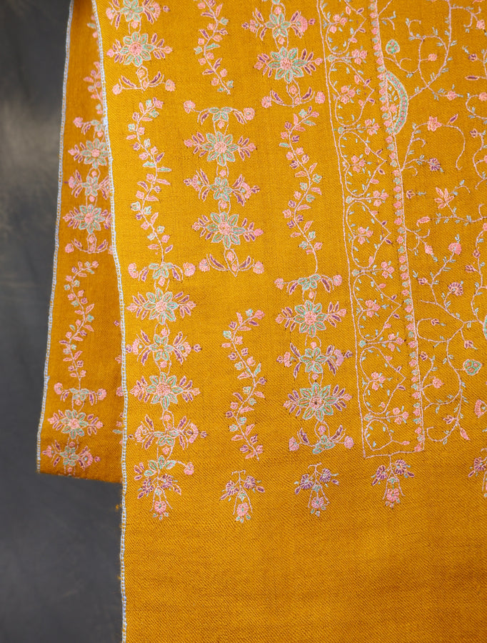 Mustard jali Embroidery Cashmere Pashmina Shawl