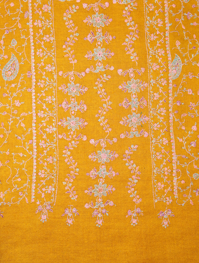 Mustard jali Embroidery Cashmere Pashmina Shawl