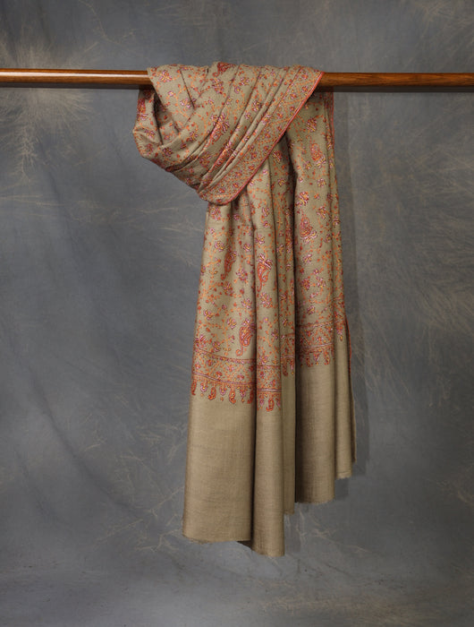 Beige Color Jali Embroidery Cashmere Pashmina Shawl