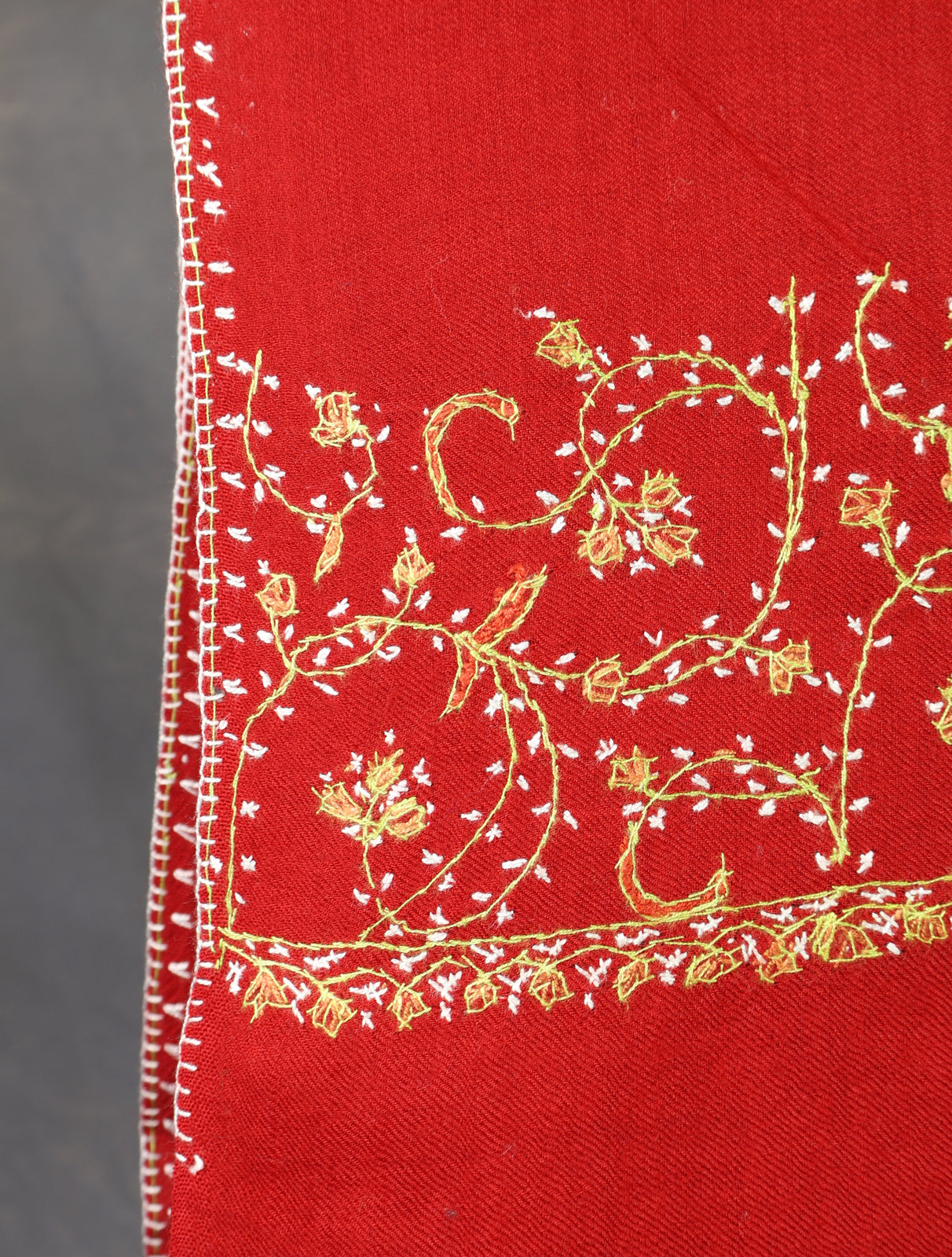 Red Base Big Border Embroidery Merino Shawl
