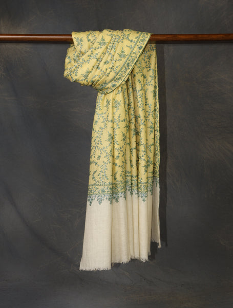 Lemon Jali Embroidery Cashmere Pashmina Shawl