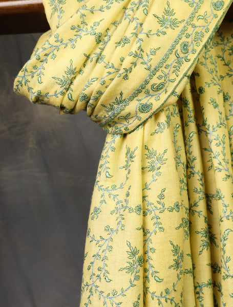 Lemon jali embroidery cashmere pashmina shawl