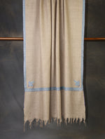 Natural colour with Blue Small Border Embroidery Cashmere Pashmina Shawl