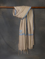 Natural colour with Blue Small Border Embroidery Cashmere Pashmina Shawl