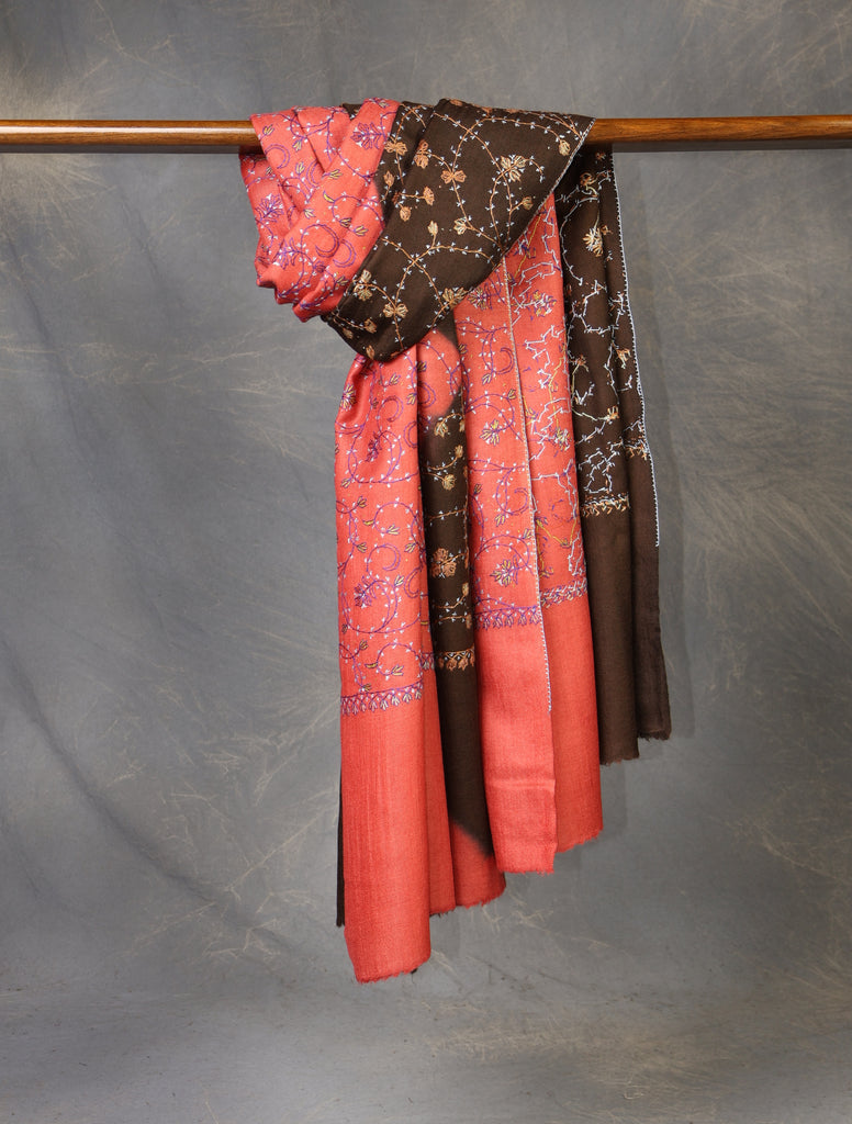 Triple Dye  Jali Sozni Embroidery Shawl