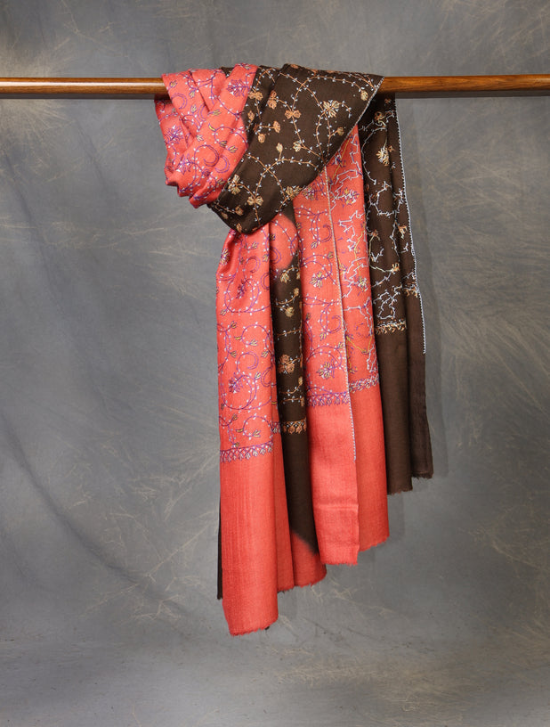 Triple Dye  Jali Sozni Embroidery Shawl