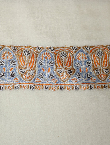 Ivory Base Mussar with Orange Blue Embroidery
