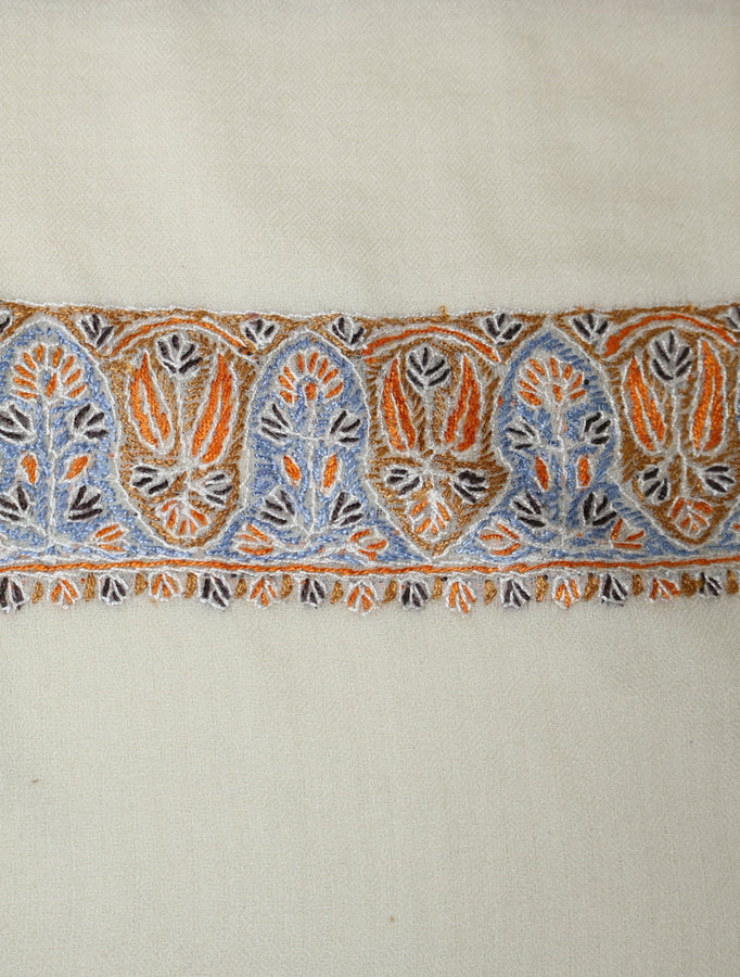 Ivory Base Mussar with Orange Blue Embroidery
