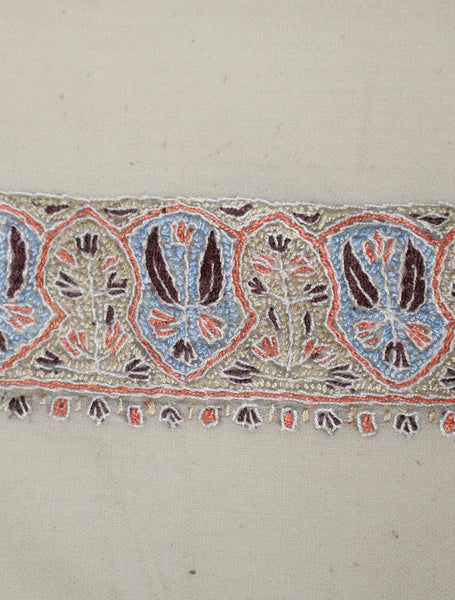 Ivory Base Mussar with Purple Blue Embroidery
