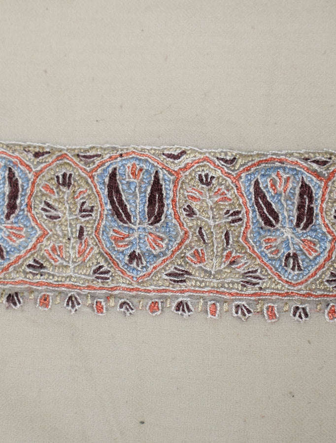 Ivory Base Mussar with Purple Blue Embroidery