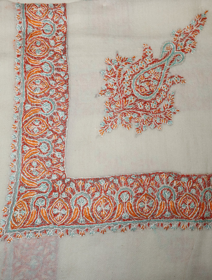 Ivory Base Mussar with brick red and orange Embroidery